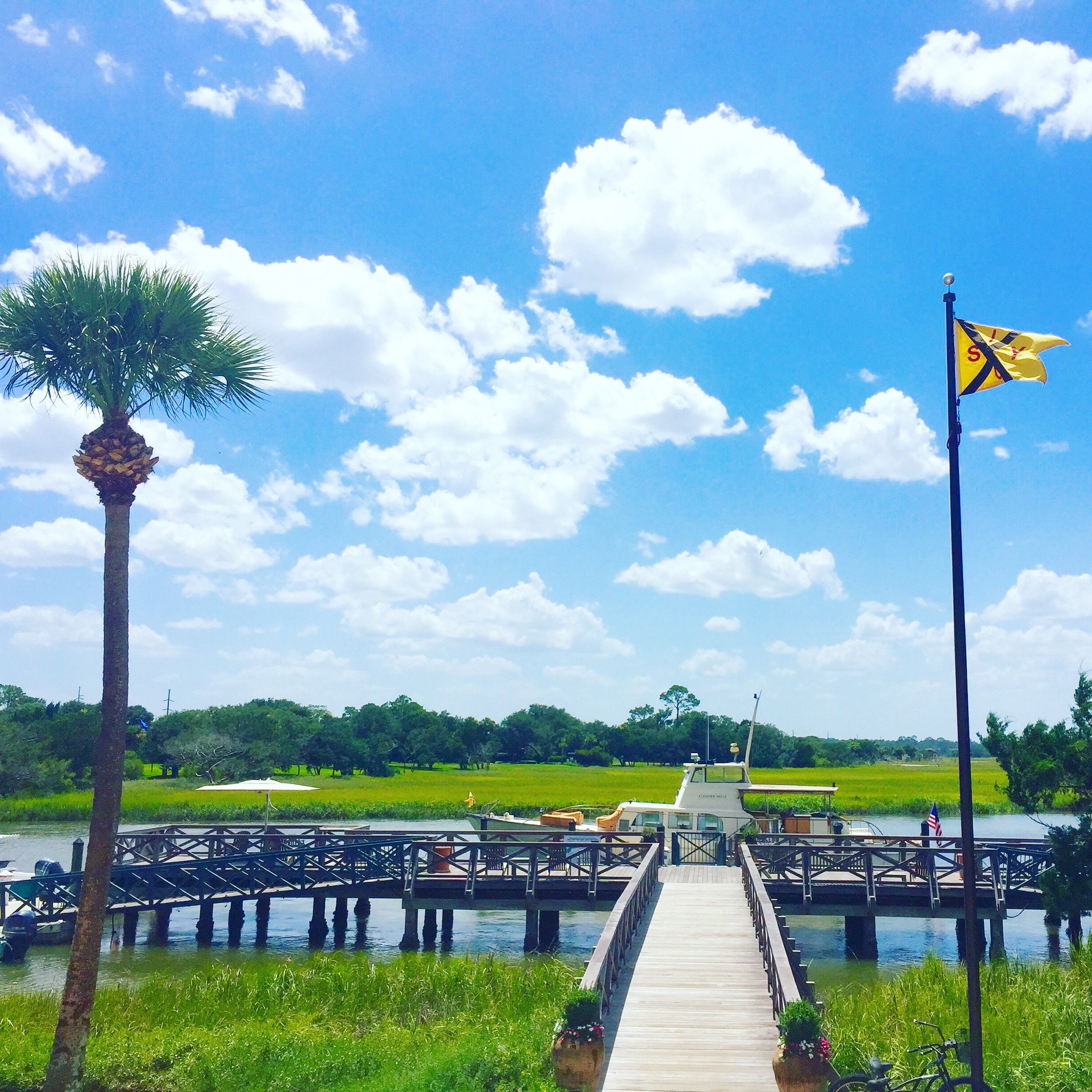 Boat docked at the marsh on Sea Island, Georgia